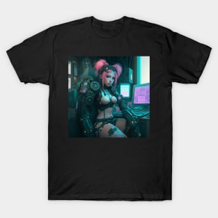 Cyberpunk Pink Hair Hacker T-Shirt